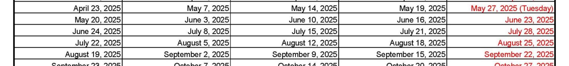 2025 Schedule of Meetings and Submission Deadlines