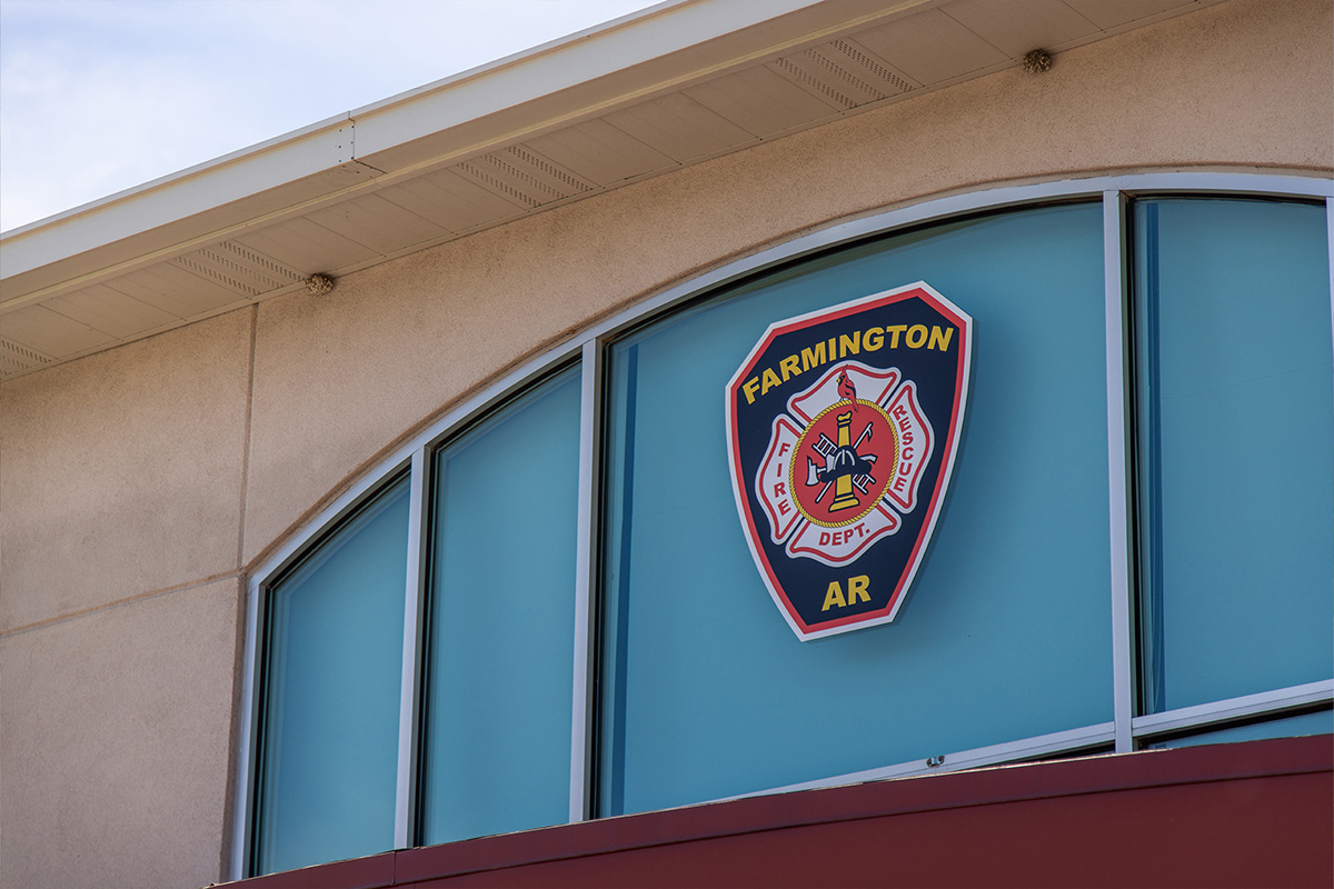 Farmington Fire Department Logo on wall of Fire Department  Building