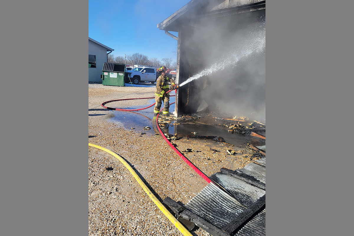 Firefighter water hose demonstration