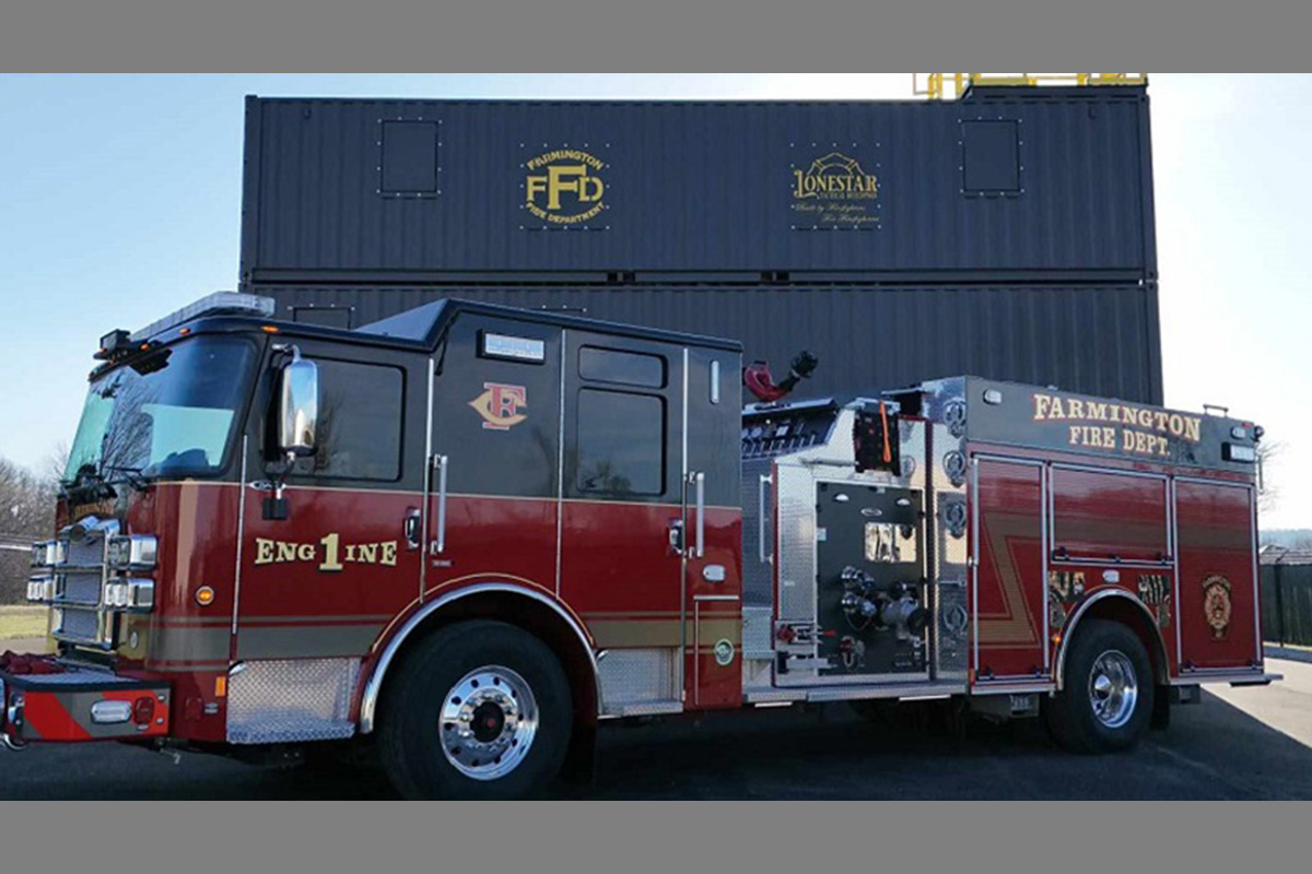 Red fire engine from Farmington Fire Department